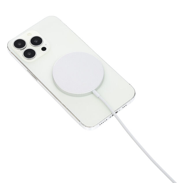 Chargeur magn&eacute;tique iPhone charge rapide &Oslash;5,6cm blanc