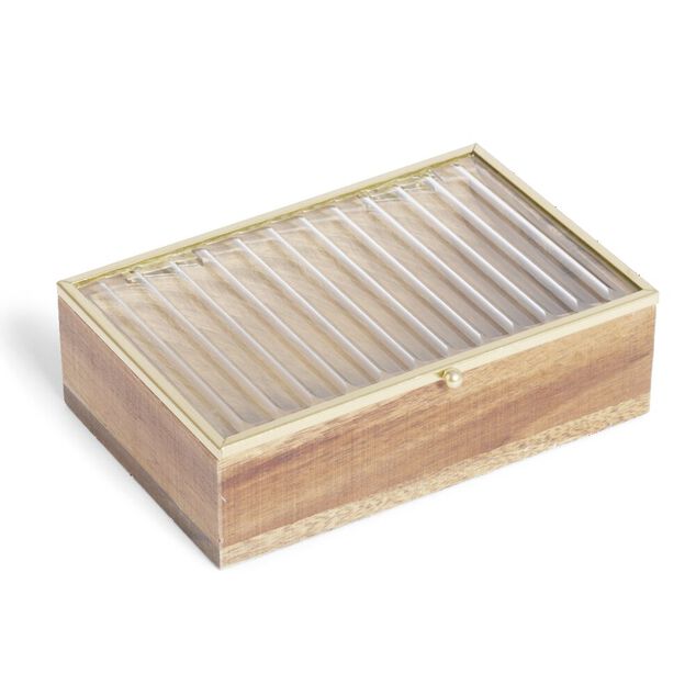 Boîte bois d'acacia et verre taille S 15x10x4,6cm