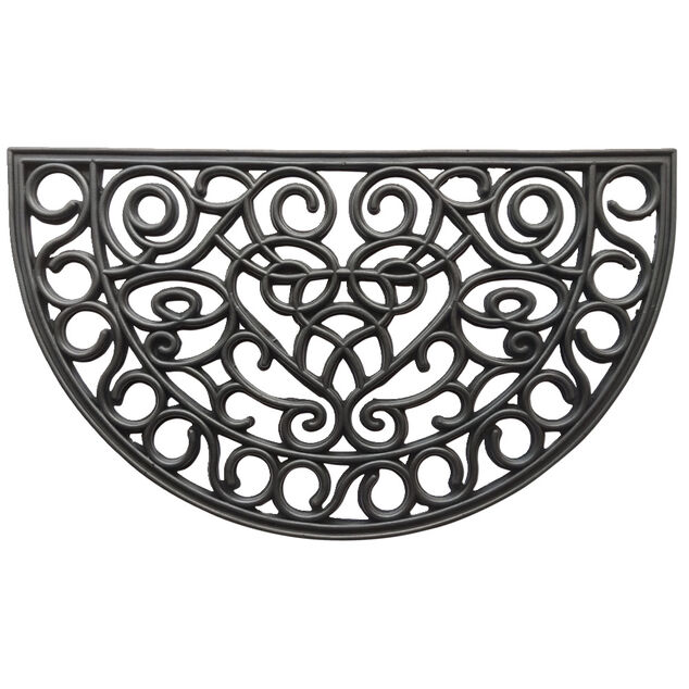 Tapis d'entr&eacute;e caoutchouc forme demi-lune style fer forg&eacute; 45x75cm