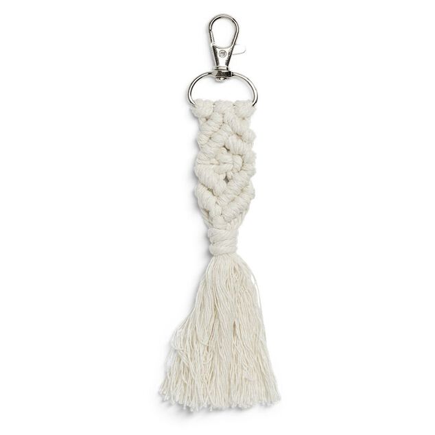 Porte cl&eacute; pompon macram&eacute; avec mousqueton - 3 coloris