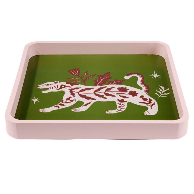 Plateau carr&eacute; bois motif animaux 28x28cm (2 mod&egrave;les tigre ou serpent)
