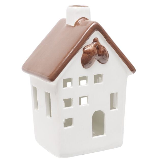 Maison d&eacute;co &agrave; poser &agrave; LED automne c&eacute;ramique blanc 8,5x7xH12,5cm (3 mod&egrave;les)