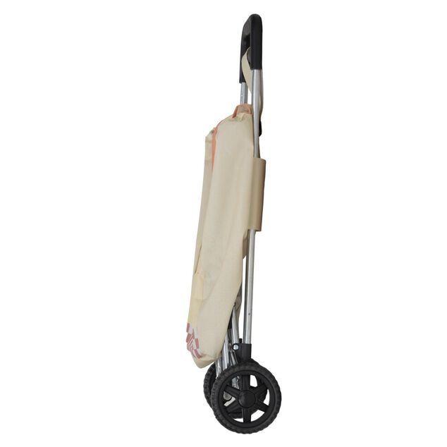 Chariot de courses pliable &agrave; roulettes Bonjour motif croissant beige 32x28xH87cm