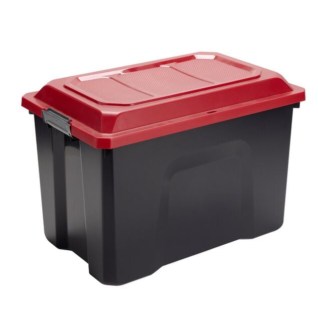 Malle de rangement 40L polypropyl&egrave;ne noir couvercle rouge 58x27,5xH38,5cm