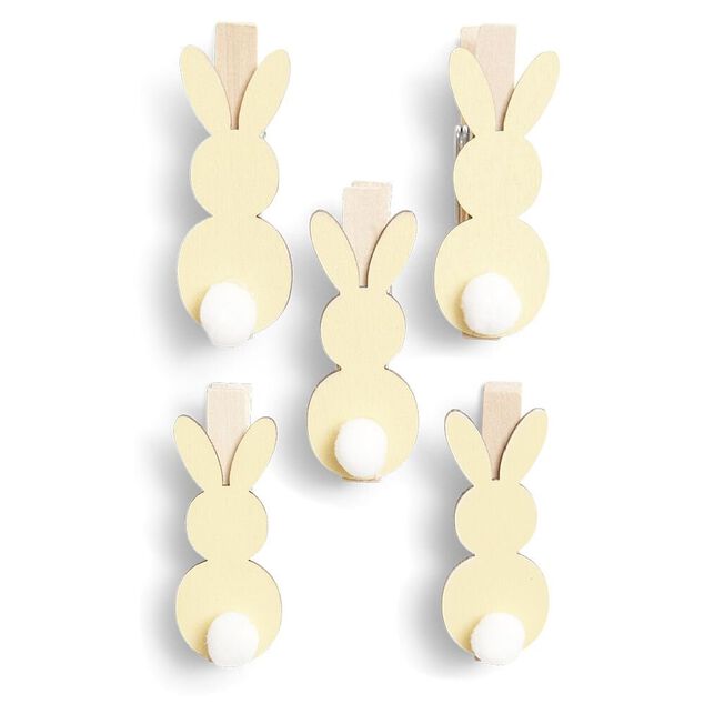 Lot de 5 pinces en bois forme lapin