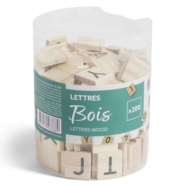Lot de 200 lettres, chiffres et symboles en bois