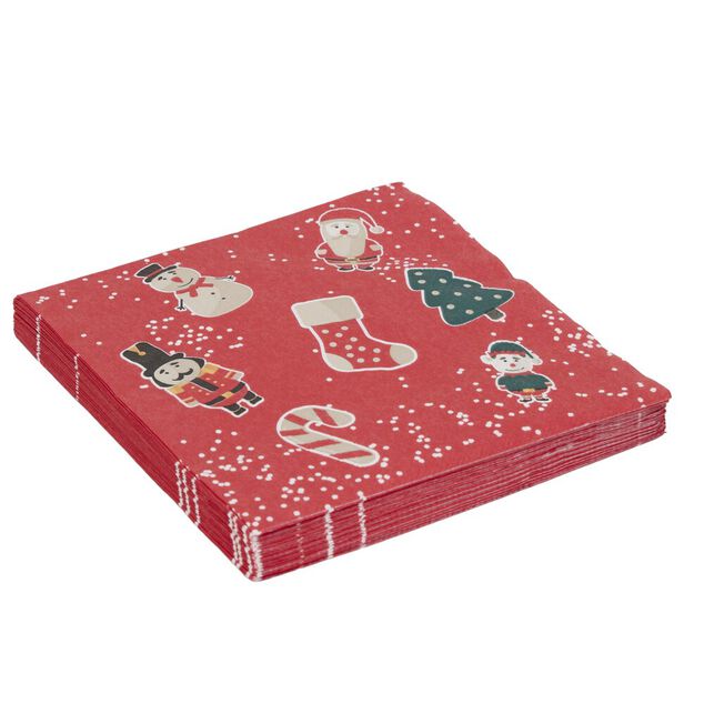 Serviette en papier 4 plis X20 pcs imprim&eacute; motifs de No&euml;l 33X33 cm rouge
