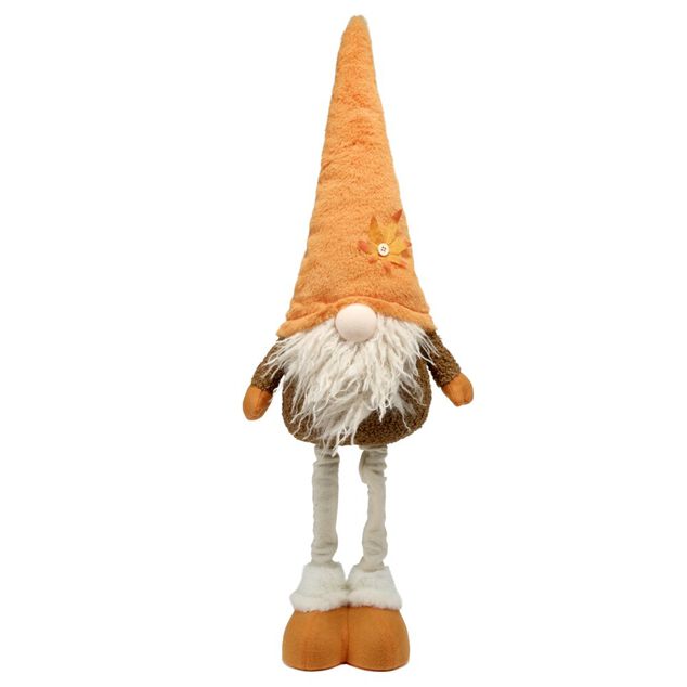 Gnome &agrave; poser th&egrave;me automne en feutrine jambes extensibles 20x13xH75cm (2 mod&egrave;les orange ou marron)