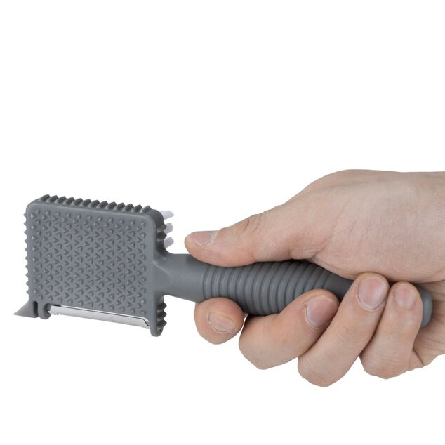 Brosse multifonction ustensile cuisine 5en1 acier et plastique gris L18,5cm
