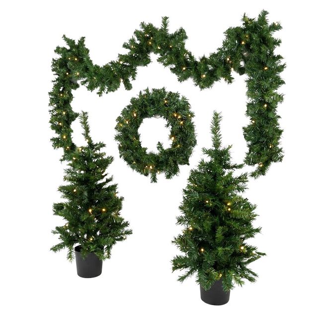Ensemble d&eacute;co artificiel sapin lumineux X2 couronne guirlande vert