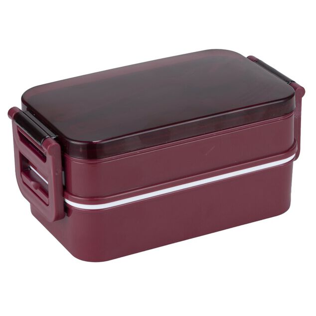 Bo&icirc;te d&eacute;jeuner rectangulaire plastique 2 niveaux et couverts 18x10xH8,5cm (2 mod&egrave;les)