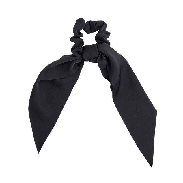 Chouchou satin&eacute; en tissu uni avec noeud long &Oslash;8xH22cm (2 mod&egrave;les)