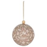 Boule de Noël motif branche sapin et flocon beige Ø12cm