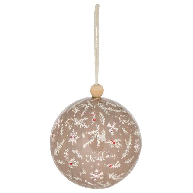 Boule de Noël motif branche sapin et flocon beige Ø12cm