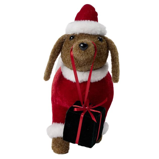 Teckel de No&euml;l &agrave; poser marron et rouge L32cm