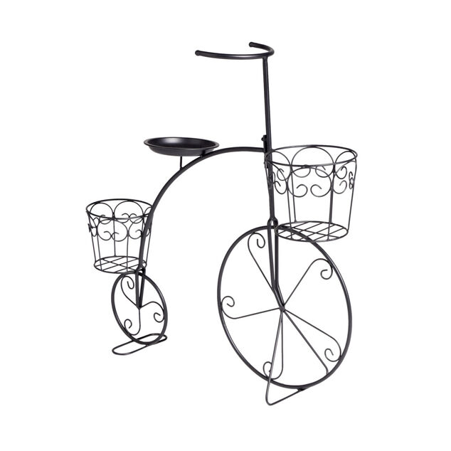 Porte plante forme v&eacute;lo style r&eacute;tro en m&eacute;tal noir 70xH71x23cm