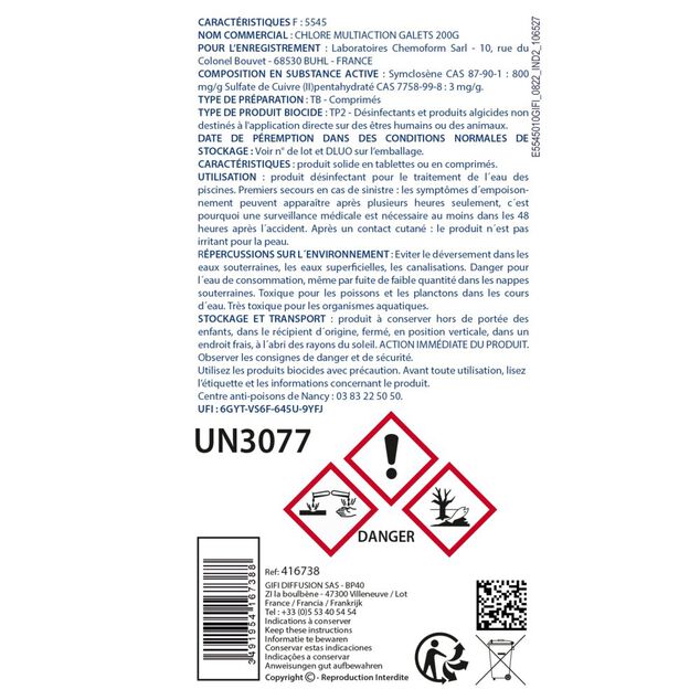 Chlore multifonction piscine galets 200g Aquaway 10kg