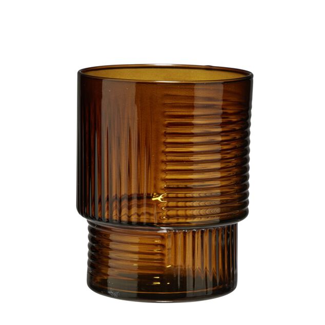 Verre bas 325 ml Helen verre stri&eacute; &Oslash;9XH7 cm (3 mod&egrave;les jaune marron ou beige)