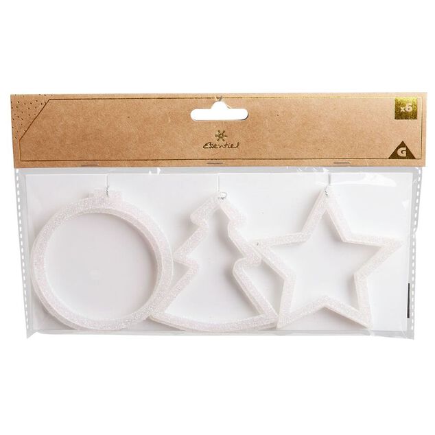D&eacute;co &agrave; suspendre &eacute;toile/sapin/boule blanc x6