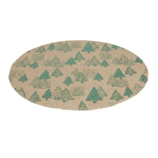 Set de table rond en jute naturel motifs sapins verts Ø38cm