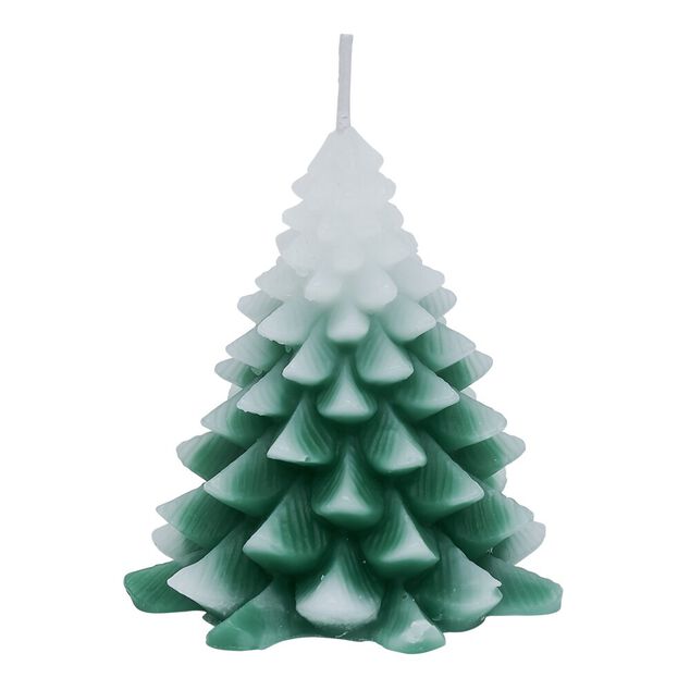 Bougie sapin No&euml;l vert et blanc &Oslash;7xH9cm