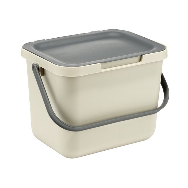 Poubelle &agrave; compost 6L plastique gris et beige 25,5x19xH18,5cm