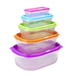 Bo&icirc;te alimentaire x5 embo&icirc;table plastique couvercle multicolore 27x19xH9,5cm