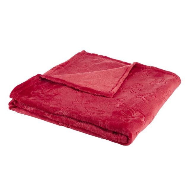 Plaid de No&euml;l imprim&eacute; relief polyester L160X130 cm (2 mod&egrave;les rouge ou vert)