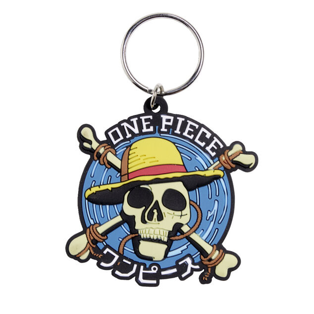 Porte cl&eacute; One Piece t&ecirc;te de mort caoutchouc bleu