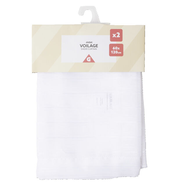 Voilage rayures uni blanc 60x120cm 1 paire