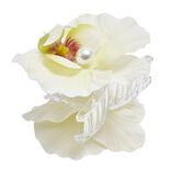 Pince cheveux plastique perle nacr&eacute;e fleur orchid&eacute;e jaune L12cm