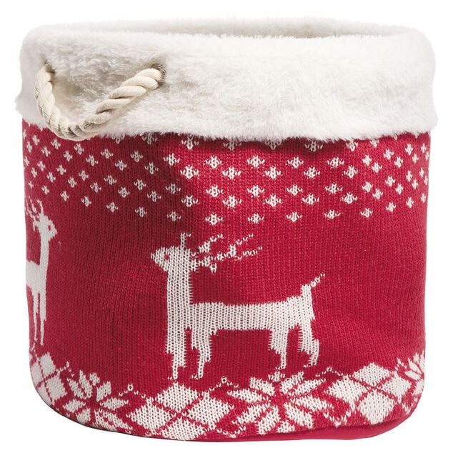 Pani&egrave;re de rangement style chaussette de No&euml;l rouge et blanc &Oslash;35xH35cm