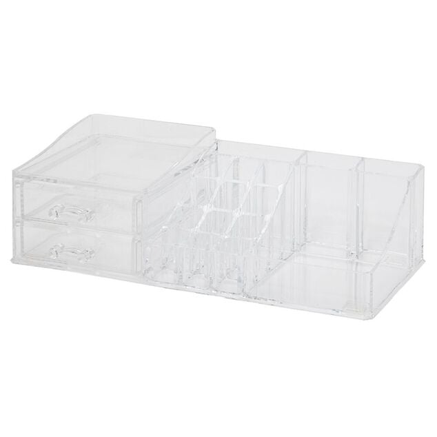 Organisateur &agrave; maquillage 2 tiroirs et compartiments transparent