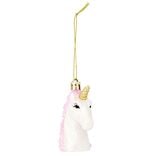 Tête licorne à suspendre rose et blanc 6,5x3,5xH7,5cm