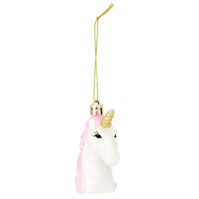 T&ecirc;te licorne &agrave; suspendre rose et blanc 6,5x3,5xH7,5cm