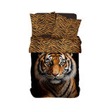 Parure de lit 2 personnes 240x220cm coton motif tigre noir et marron