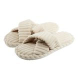 Chaussons femme lani&egrave;res crois&eacute;es velours c&ocirc;tel&eacute; beige (du 36 au 41)