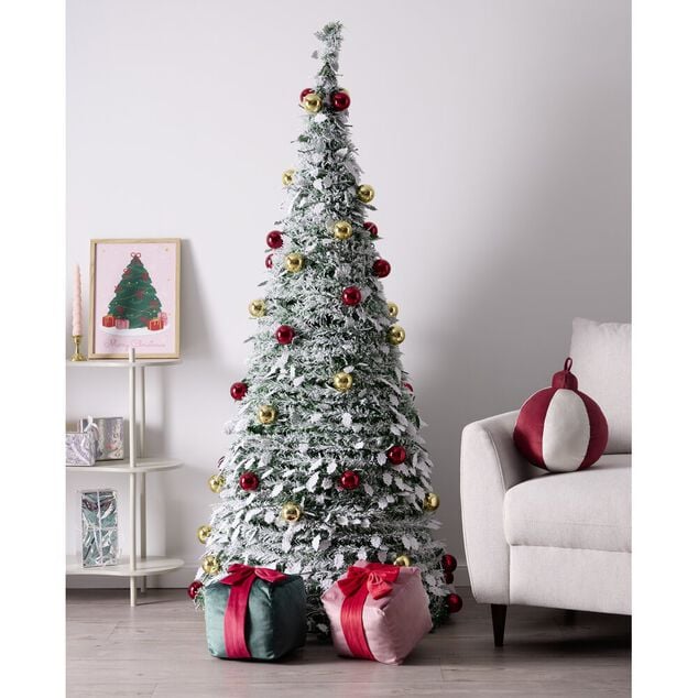 Coussin forme boule de No&euml;l &Oslash;26XH35 cm rouge et beige