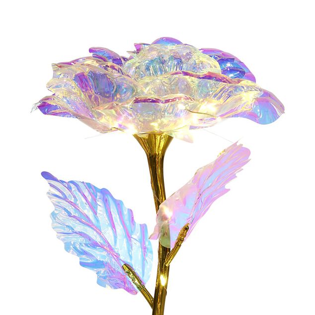 Rose &eacute;ternelle iris&eacute;e lumineuse avecLED 15x15xH50cm (3 mod&egrave;les)