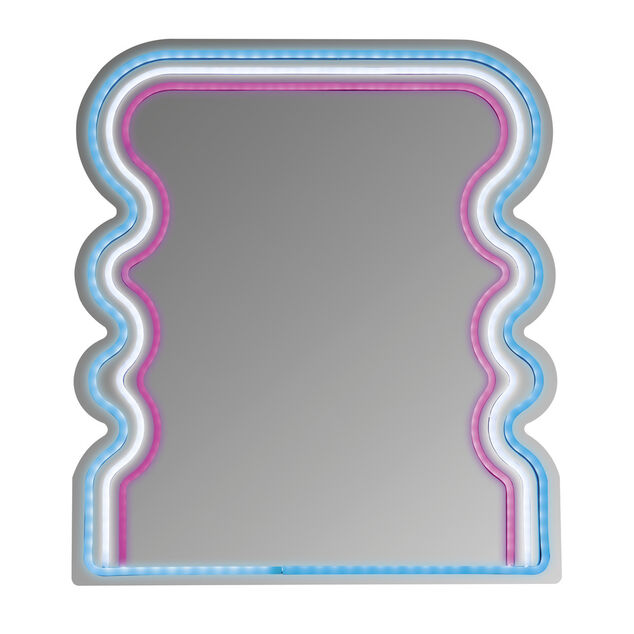 Miroir n&eacute;on forme vague bleu blanc rose 35x40cm