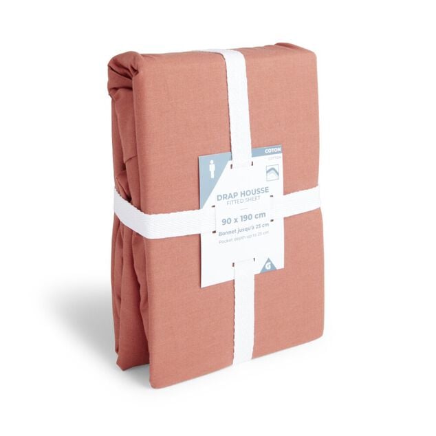 Drap housse 90x190cm 100% coton rouge brique