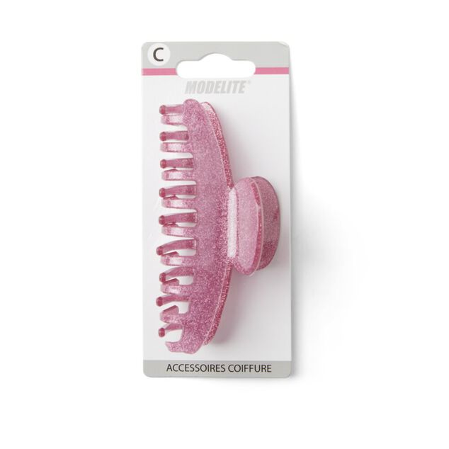 Pince &agrave; cheveux &agrave; paillettes plastique rose 10cm