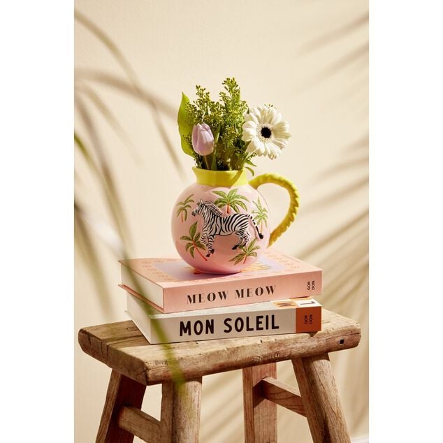 Vase pichet c&eacute;ramique motif animal tropical &Oslash;14,5xH21cm (2 mod&egrave;les)