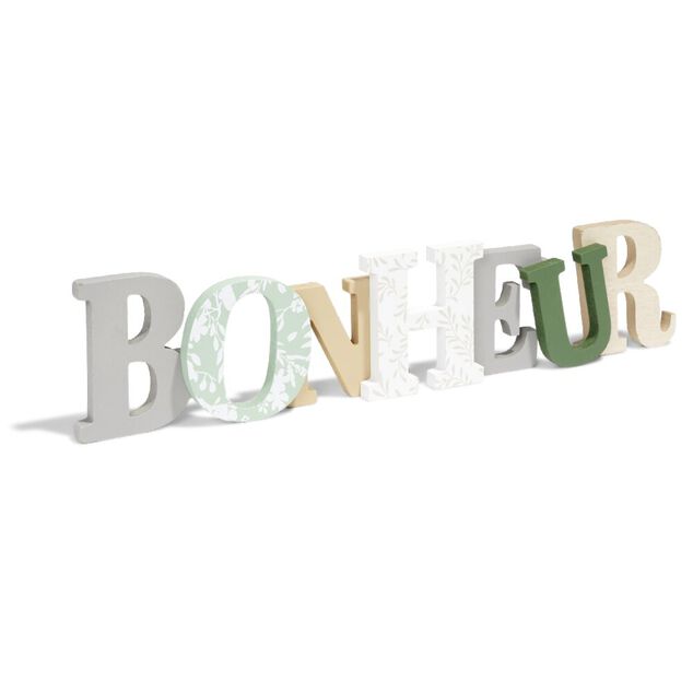 D&eacute;coration mot BONHEUR en bois L49xH14cm