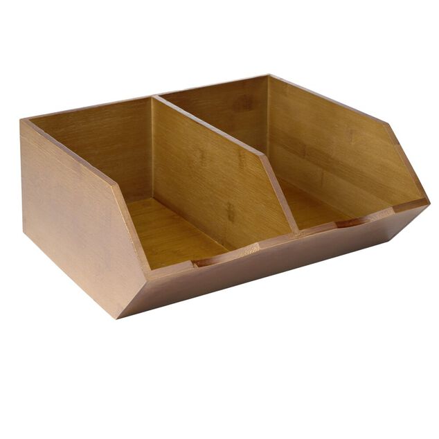 Rangement de cuisine 2 compartiments en bois et bambou brun 34x30,5xH13,5cm