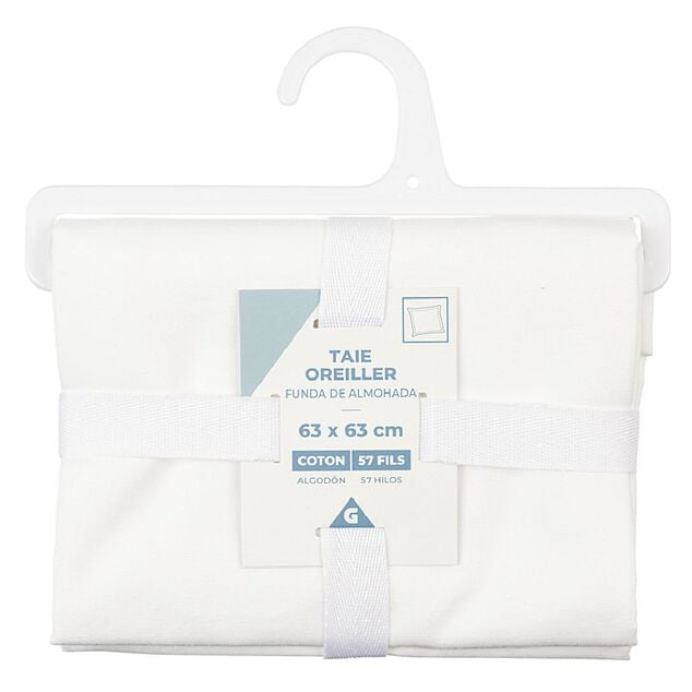 Taie d'oreiller avec volant en coton blanc 63x63 cm