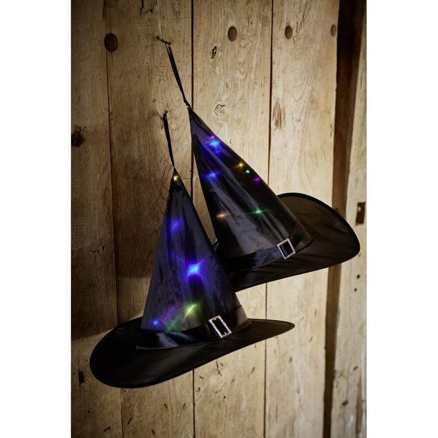 Chapeau Halloween lumineux LED sorci&egrave;re noir &Oslash;33xH30cm