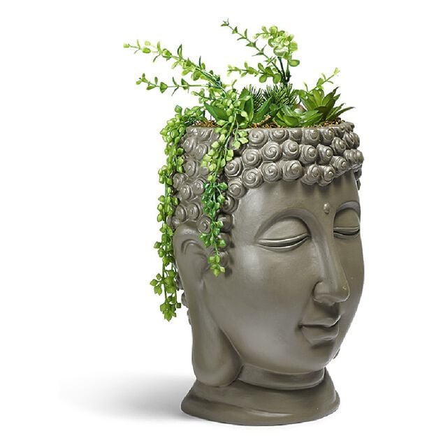 T&ecirc;te Bouddha XXL avec plante artificelle