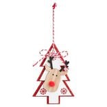 Suspension de Noël en bois forme étoile ou sapin avec tête de renne 11x11cm