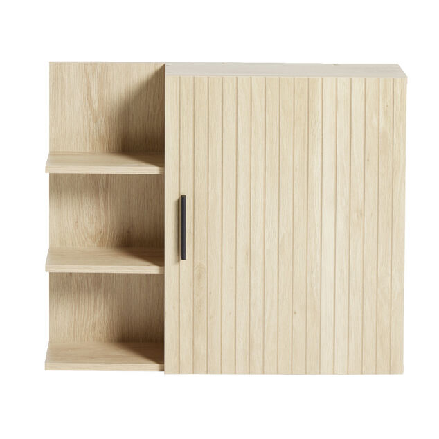 Meuble mural salle de bain en bois avec 1 porte et 3 tablettes 60x14xH50cm